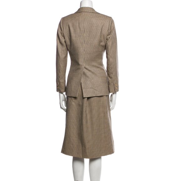 Valentino Houndstooth Creme Brown Skirt Set Blazer Suit Jacket Large - Picture 3 of 7